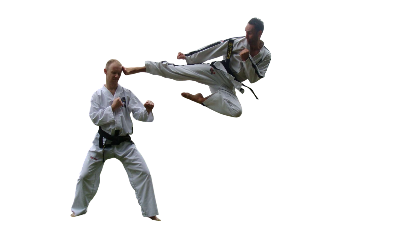 Vliegende trap tijdens Taekwon-Do training